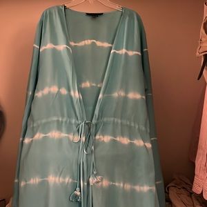 Tie dyed bell sleeved floor length kimono